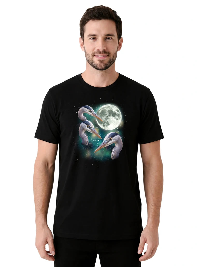 MagicMoon Three Heron Moon on model front view, Funny Animal Shirt, White Elephant Gift
