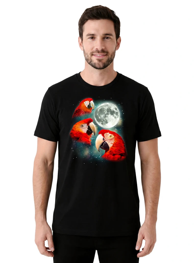 MagicMoon Three Parrot 2 Moon on model front view, Funny Animal Shirt, White Elephant Gift