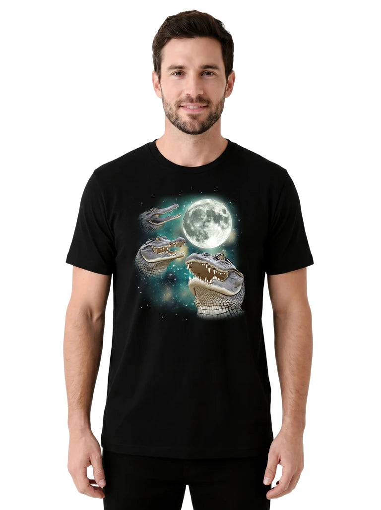 MagicMoon Three Crocodile Moon on model front view, Funny Animal Shirt, White Elephant Gift