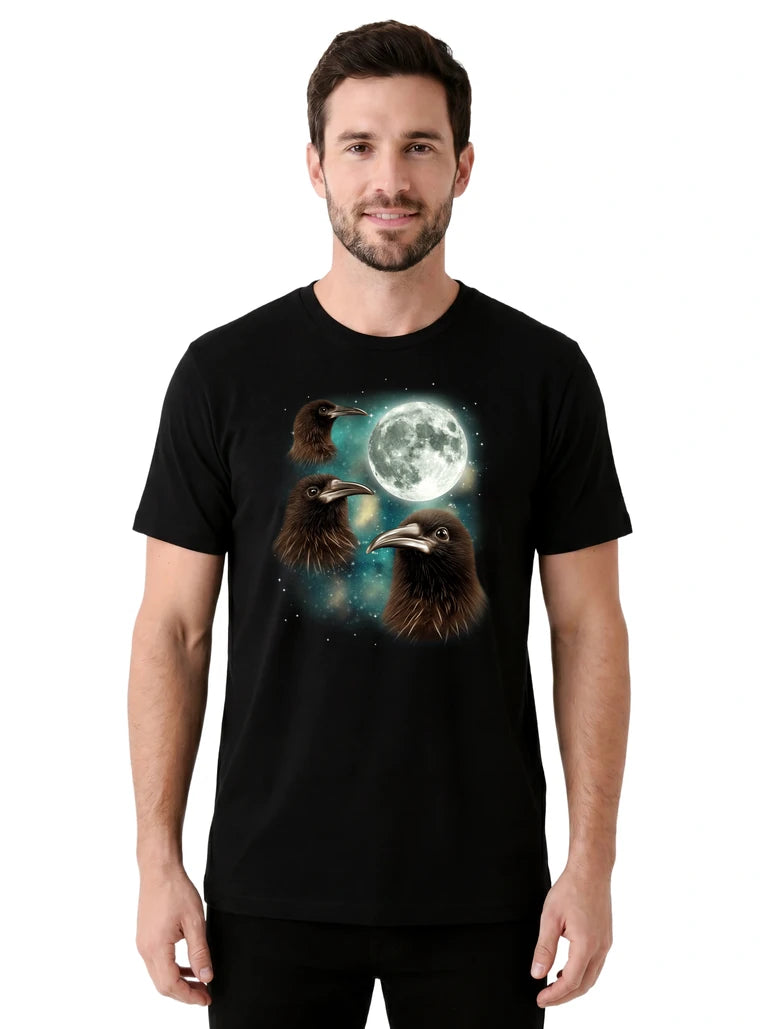 MagicMoon Three Kiwi Moon on model front view, Funny Animal Shirt, White Elephant Gift