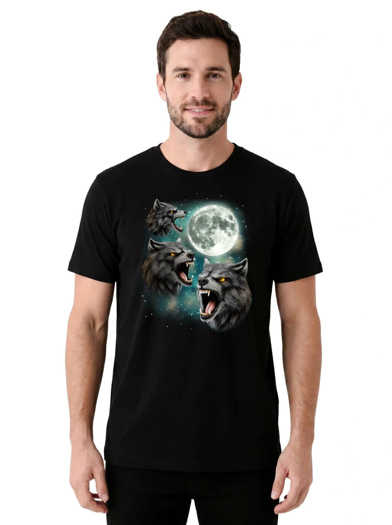 MagicMoon Three Werewolf Moon on model front view, Halloween Costume Shirt, White Elephant Gift