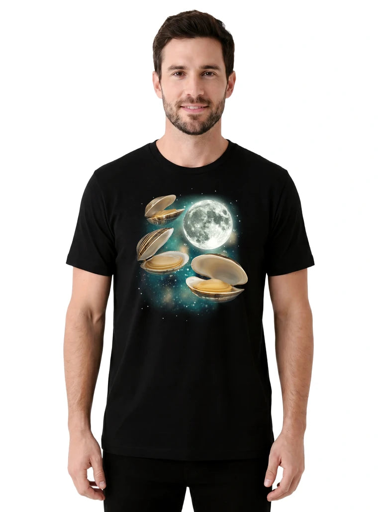 MagicMoon Three Clam Moon on model front view, Funny Animal Shirt, White Elephant Gift