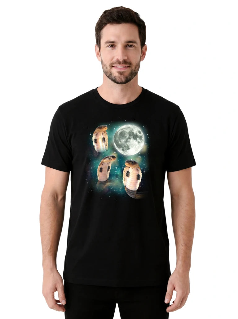MagicMoon Three Cobras Moon on model front view, Funny Animal Shirt, White Elephant Gift