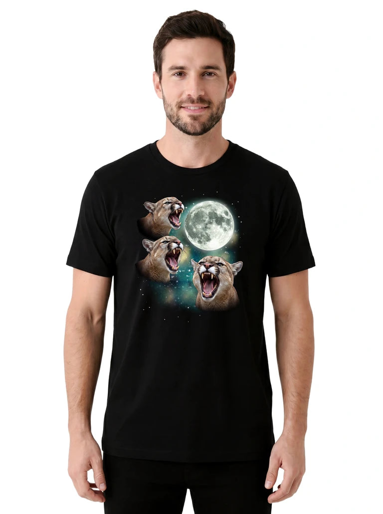 MagicMoon Three Cougar Moon on model front view, Funny Animal Shirt, White Elephant Gift