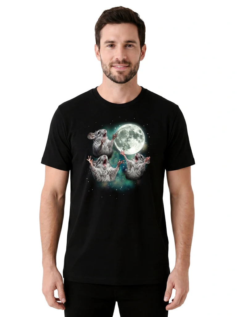 MagicMoon Three Chinchilla Moon on model front view, Funny Animal Shirt, White Elephant Gift