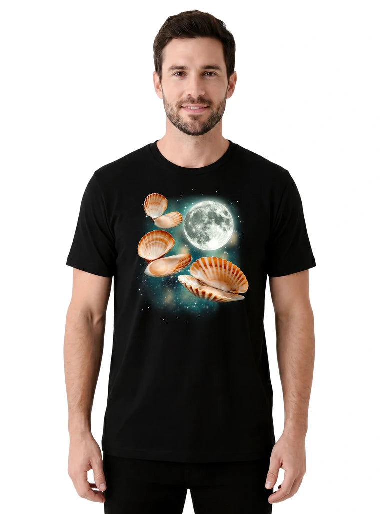 MagicMoon Three Scallop Moon on model front view, Funny Animal Shirt, White Elephant Gift