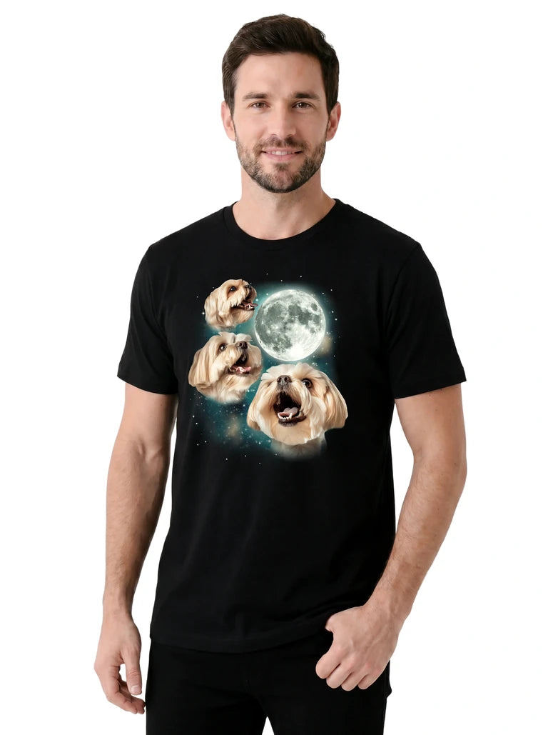 MagicMoon Three Havanese Moon on model, casual lifestyle shot, Funny Animal Shirt