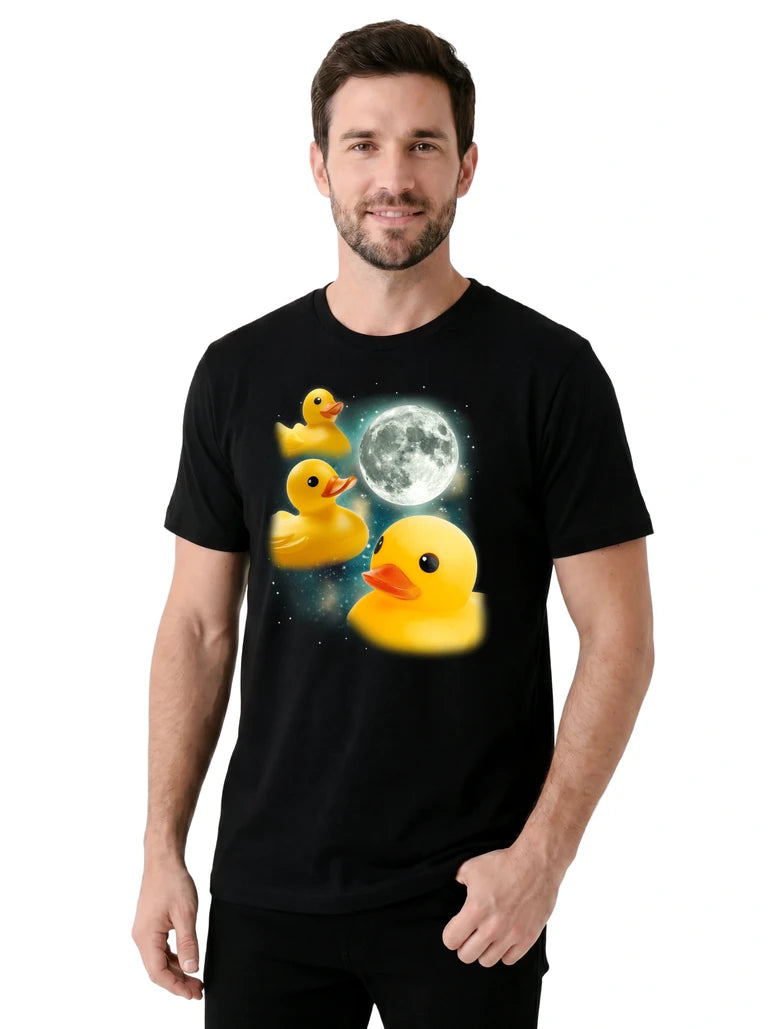 MagicMoon Three Rubber Duck Moon on model, casual lifestyle shot, Funny Novelty Shirt