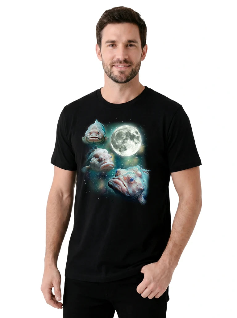 MagicMoon Three Blobfish Moon on model, casual lifestyle shot, Funny Animal Shirt