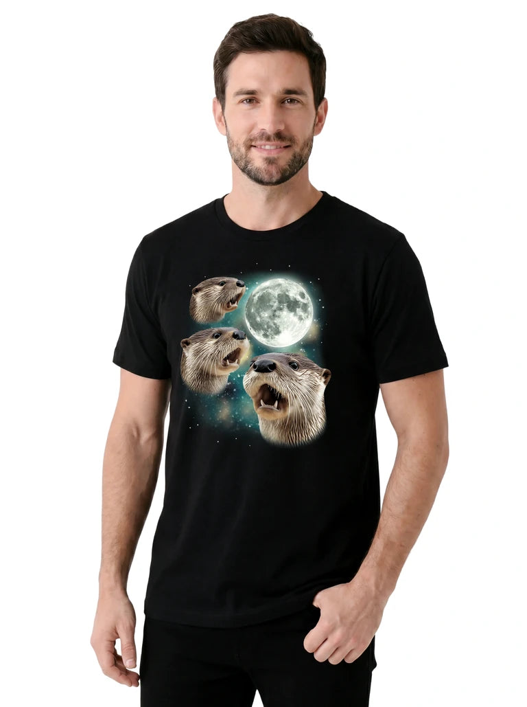 MagicMoon Three Otter Moon on model, casual lifestyle shot, Funny Animal Shirt