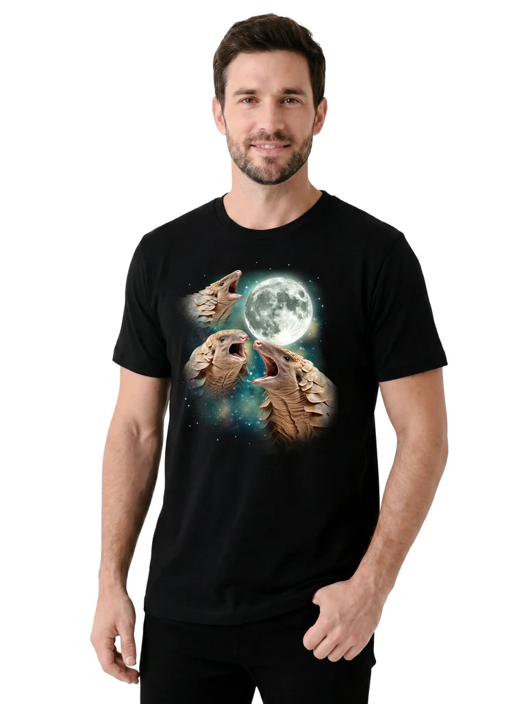 MagicMoon Three Pangolin Moon on model, casual lifestyle shot, Funny Animal Shirt
