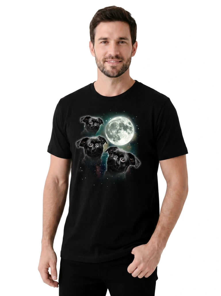 MagicMoon Three Brussels Griffon Moon on model, casual lifestyle shot, Funny Animal Shirt