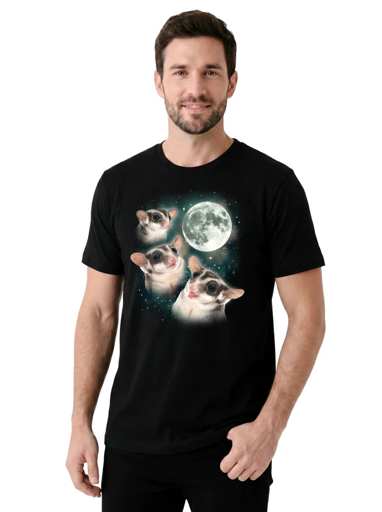 MagicMoon Three Sugar Glider Moon on model, casual lifestyle shot, Funny Animal Shirt