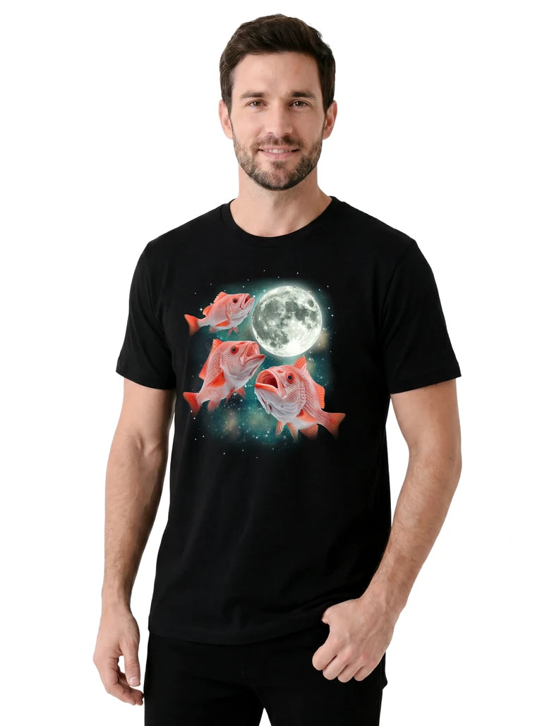 MagicMoon Three Snapper Moon on model, casual lifestyle shot, Funny Animal Shirt