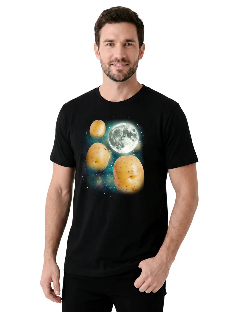 MagicMoon Three Potato Moon on model, casual lifestyle shot, Funny Animal Shirt