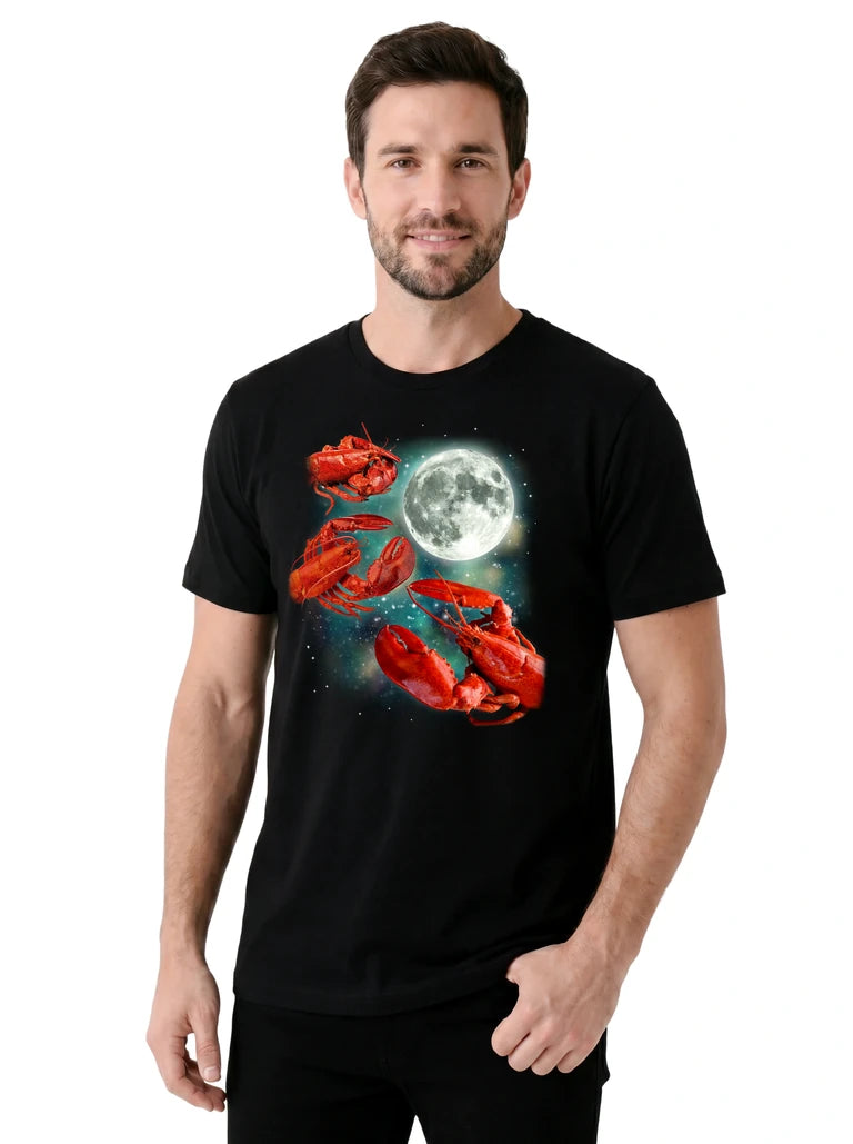 MagicMoon Three Lobster Moon on model, casual lifestyle shot, Funny Animal Shirt