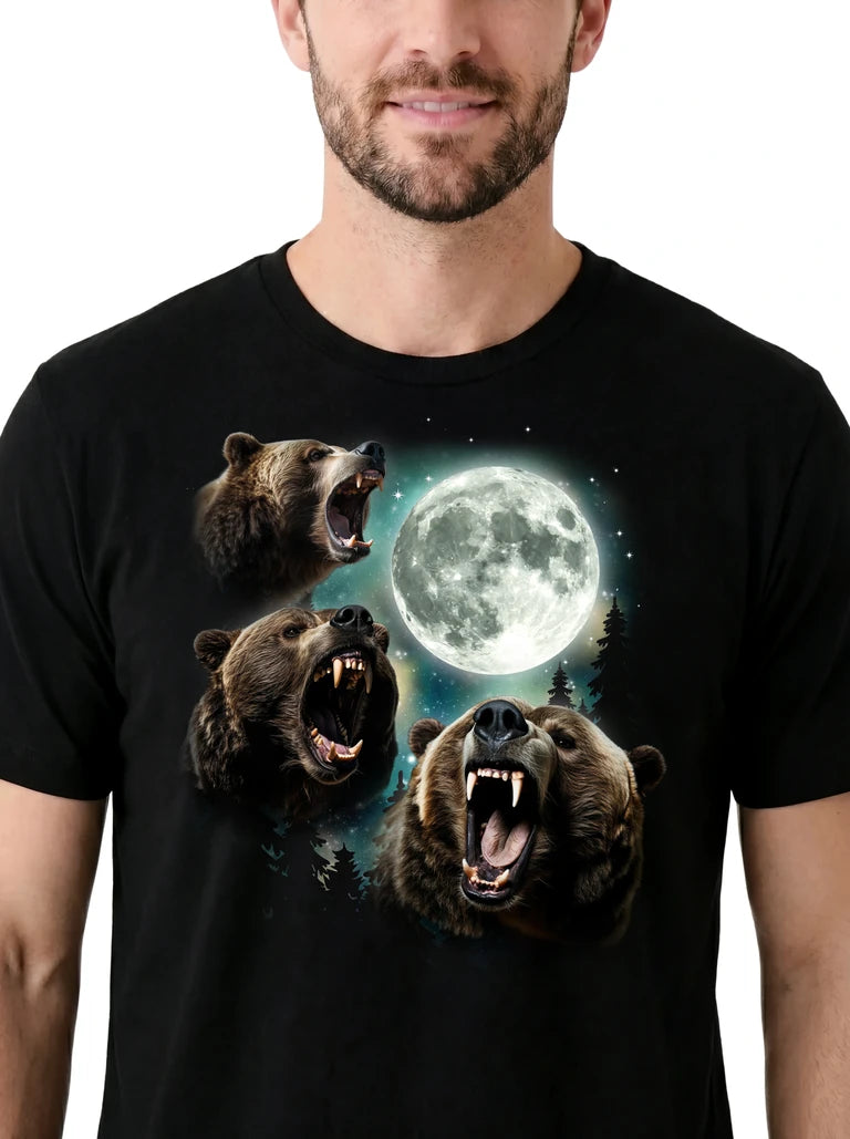 MagicMoon Three Bear Moon on model, design detail view, Funny Animal Shirt