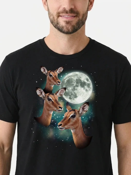MagicMoon Three Impala Moon on model, design detail view, Funny Animal Shirt
