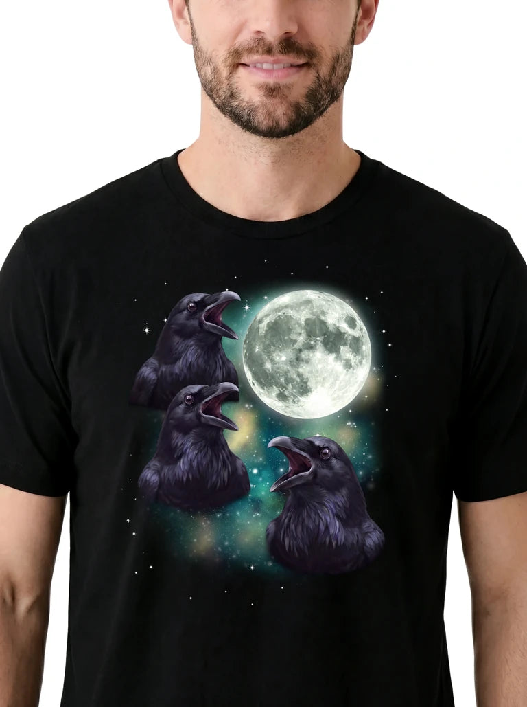 MagicMoon Three Crow Moon on model, design detail view, Funny Animal Shirt