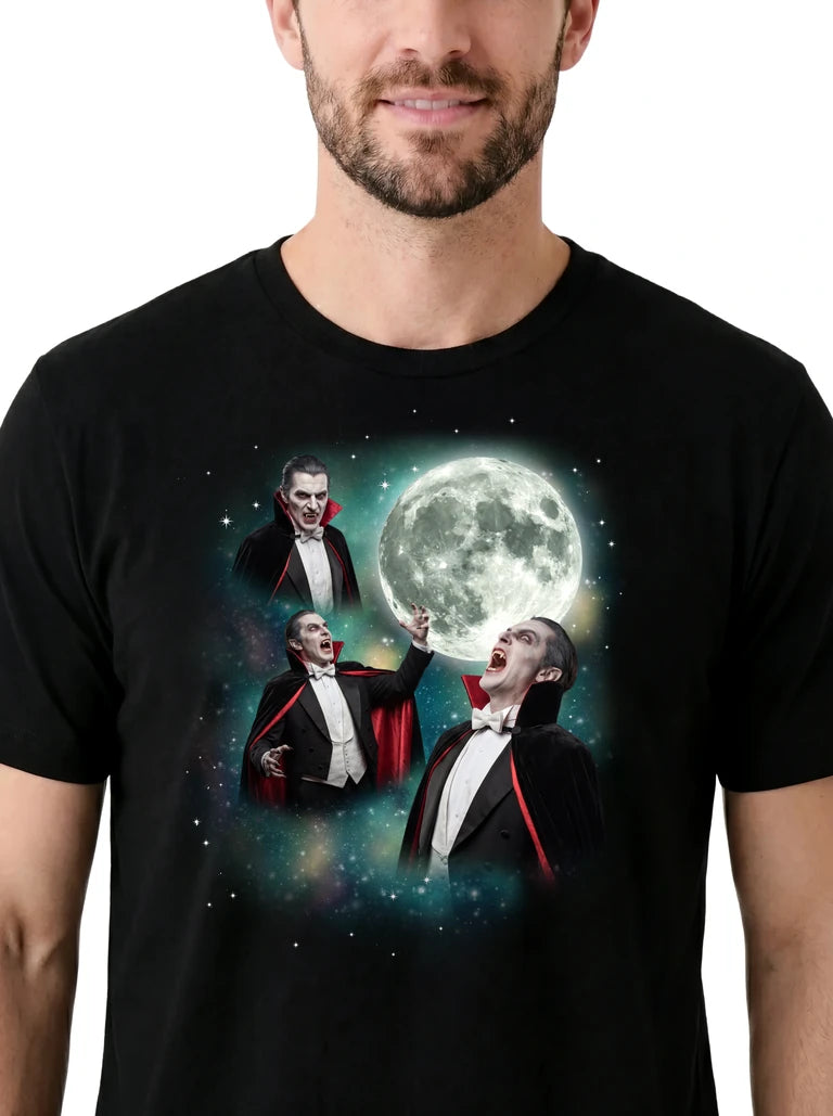 MagicMoon Three Vampire Moon on model, design detail view, Halloween Costume Shirt
