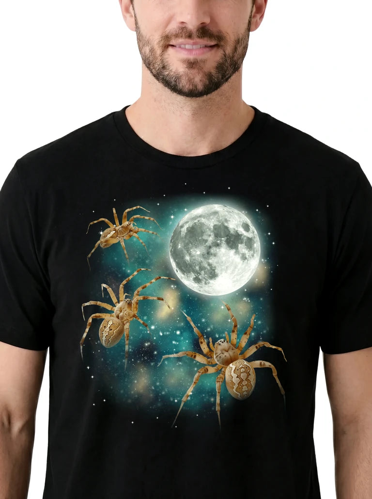 MagicMoon Three Spider Moon on model, design detail view, Funny Animal Shirt