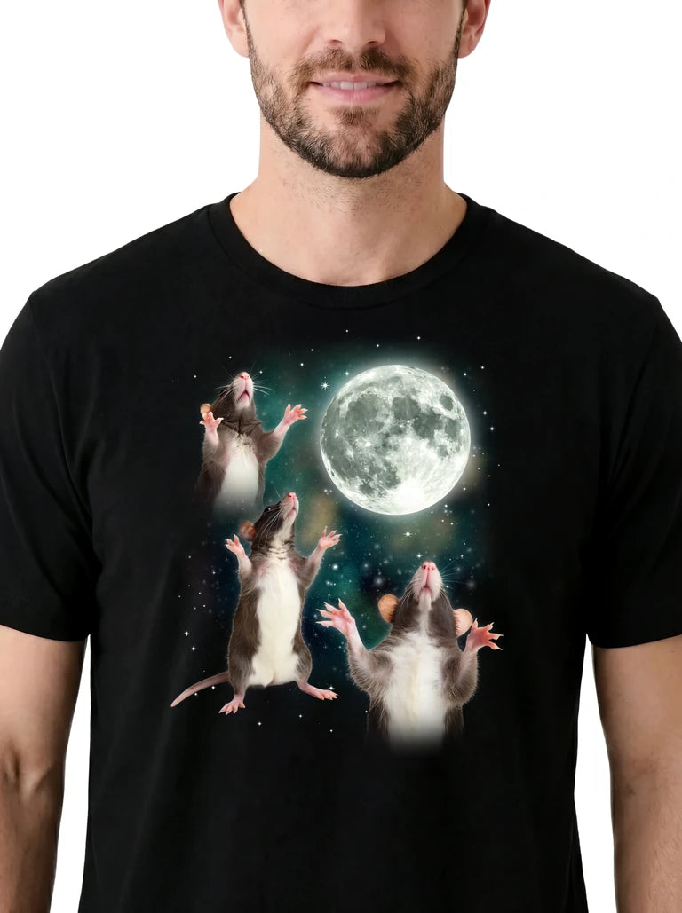 MagicMoon Three Rat Moon on model, design detail view, Funny Animal Shirt
