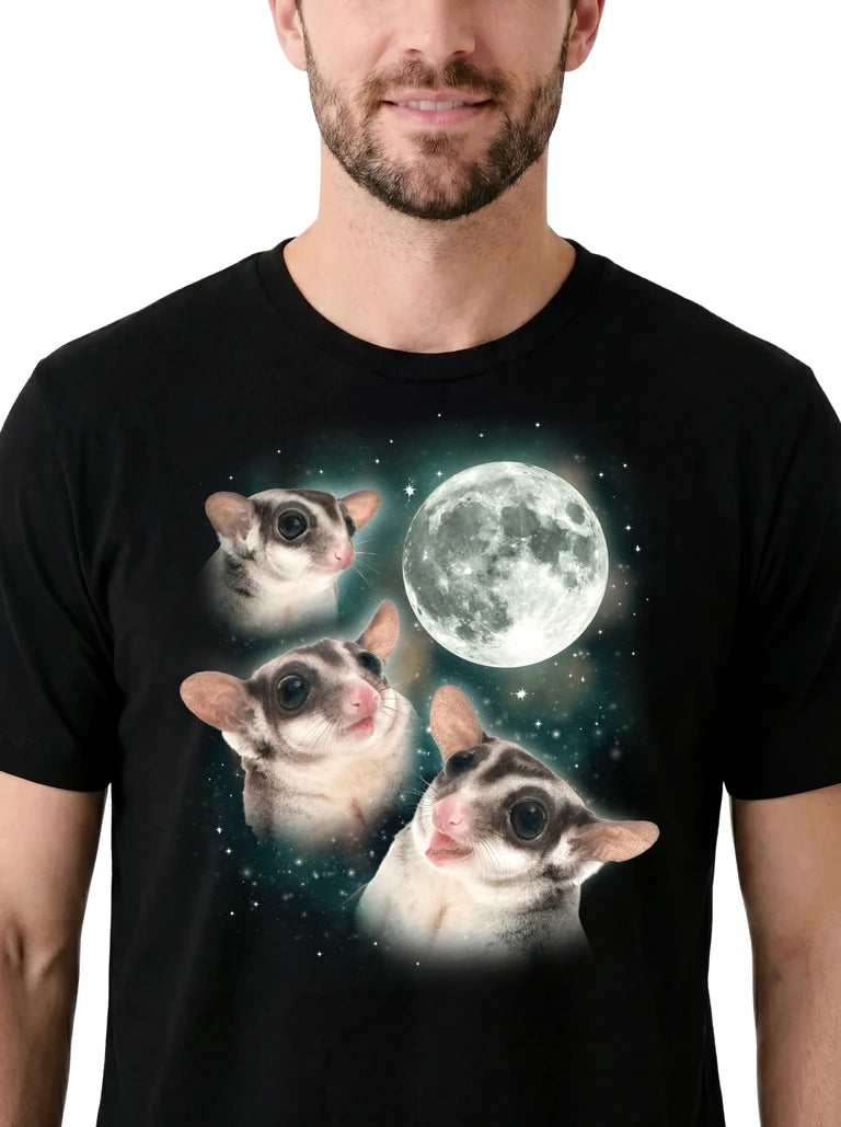 MagicMoon Three Sugar Glider Moon on model, design detail view, Funny Animal Shirt