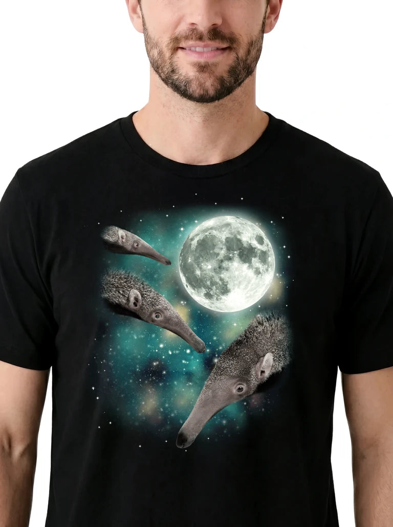 MagicMoon Three Anteater Moon on model, design detail view, Funny Animal Shirt