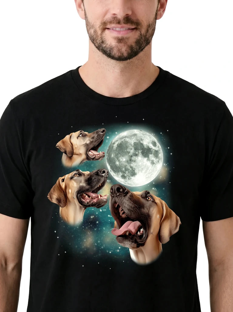 MagicMoon Three Great Dane Moon on model, design detail view, Funny Animal Shirt