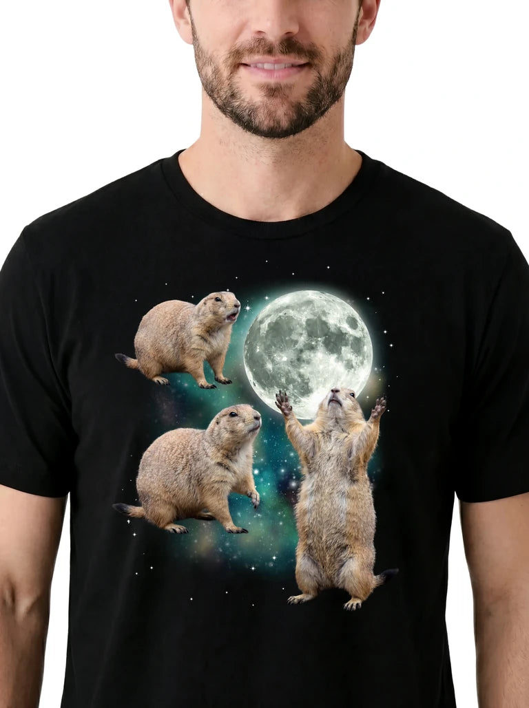 MagicMoon Three Prairie Dog Moon on model, design detail view, Funny Animal Shirt