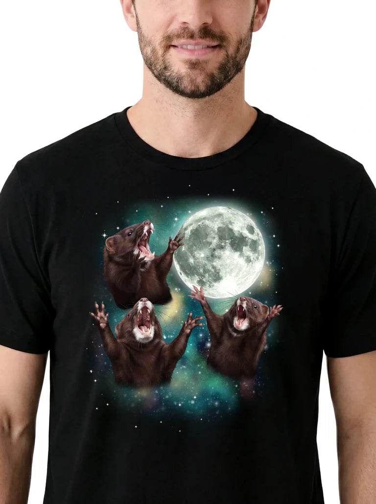 MagicMoon Three Mink Moon on model, design detail view, Funny Animal Shirt