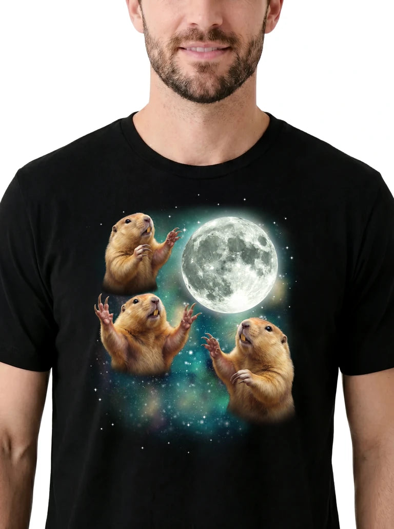 MagicMoon Three Gopher Moon - Funny Animal Shirt, White Elephant Gift, Novelty T-Shirt