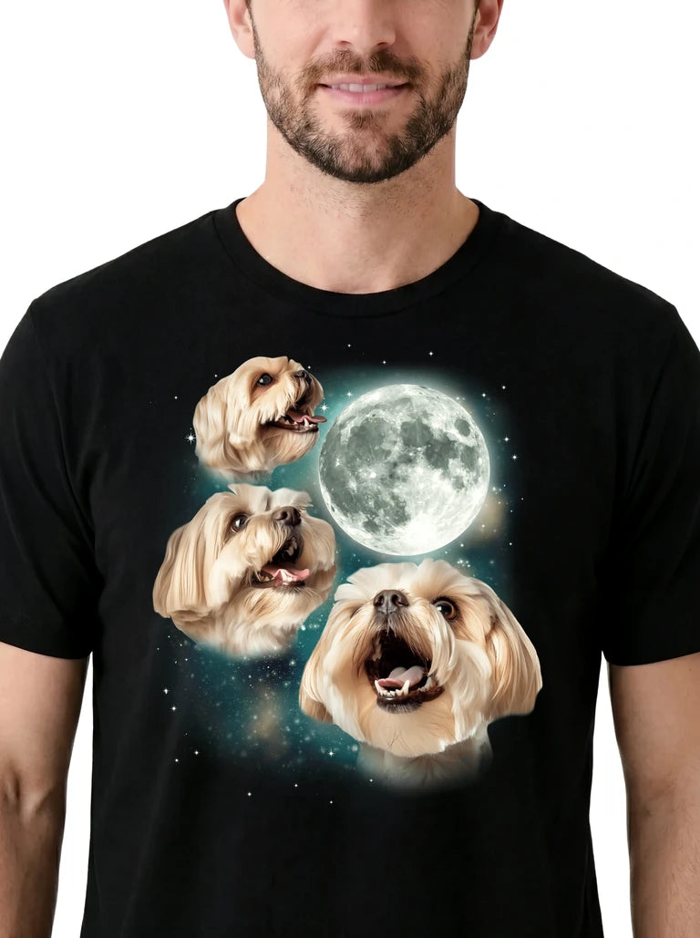 MagicMoon Three Havanese Moon on model, design detail view, Funny Animal Shirt