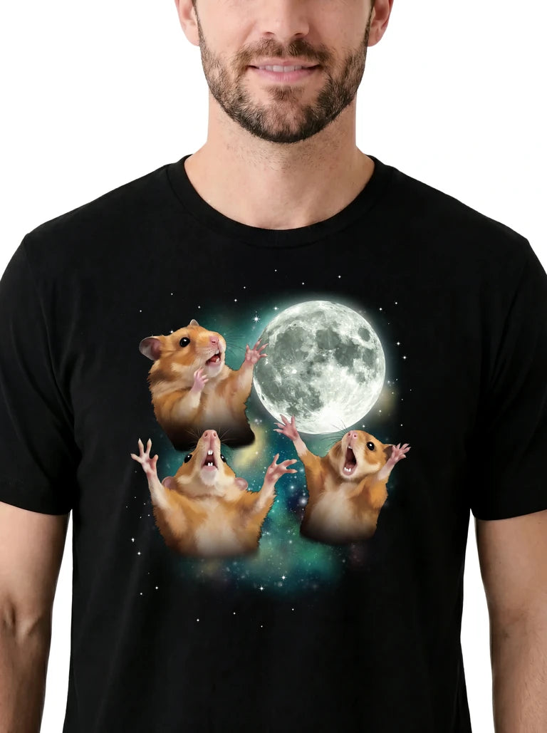 MagicMoon Three Hamster Moon on model, design detail view, Funny Animal Shirt