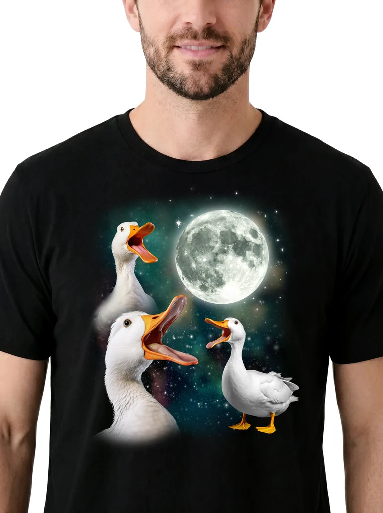 MagicMoon Three Duck Moon on model, design detail view, Funny Animal Shirt