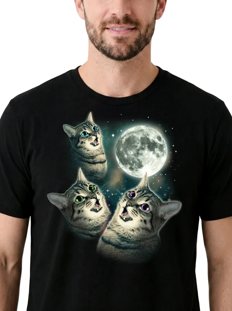 MagicMoon Three Cat Moon on model, design detail view, Funny Animal Shirt