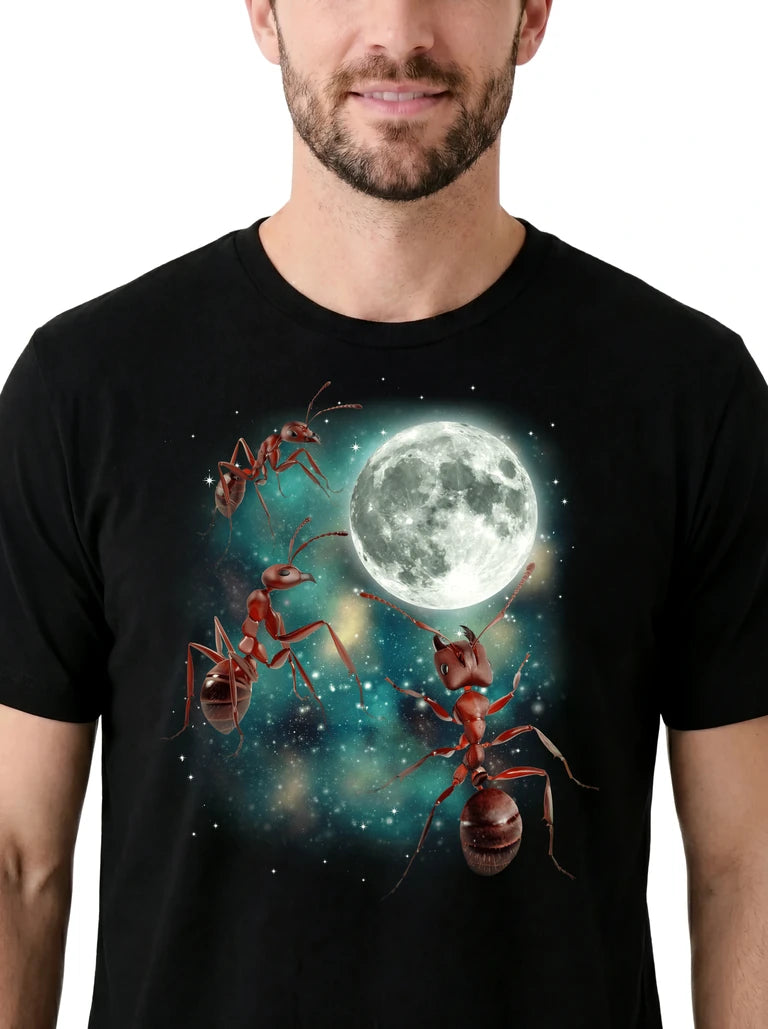 MagicMoon Three Ant Moon on model, design detail view, Funny Animal Shirt