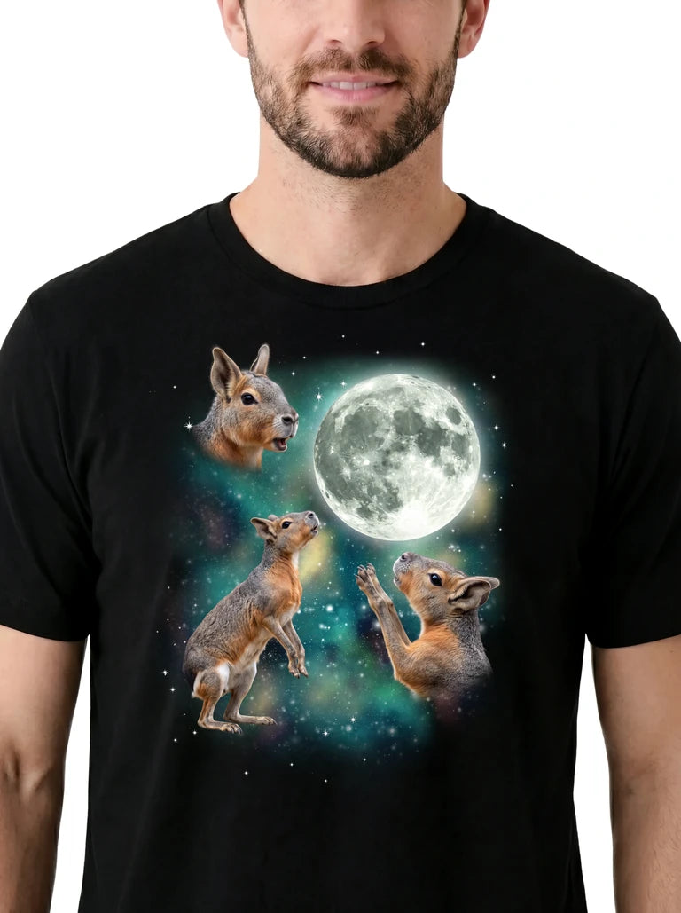 MagicMoon Three Mara Moon on model, design detail view, Funny Animal Shirt