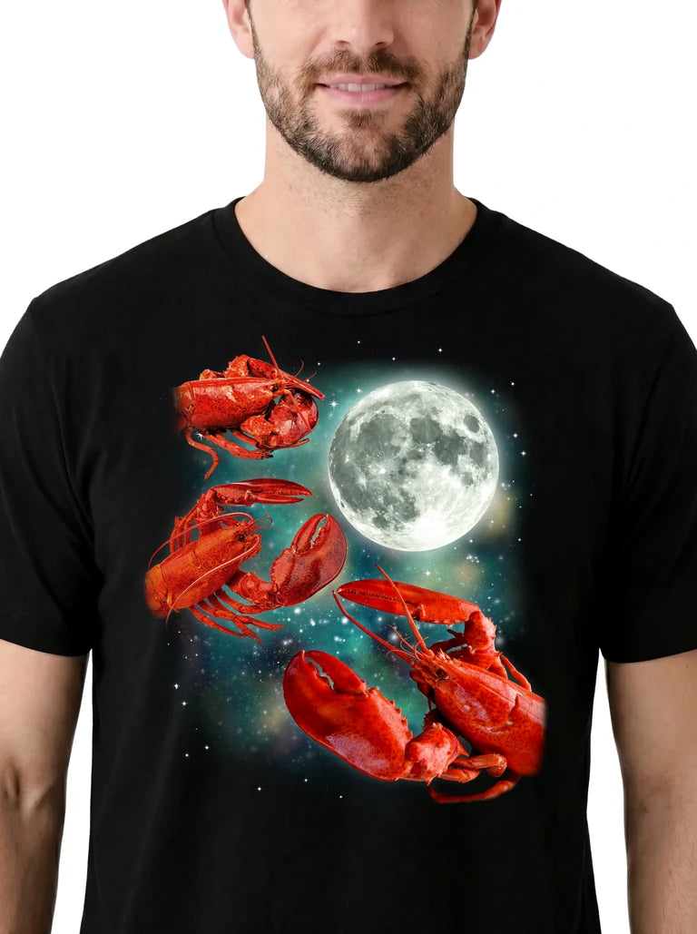 MagicMoon Three Lobster Moon on model, design detail view, Funny Animal Shirt