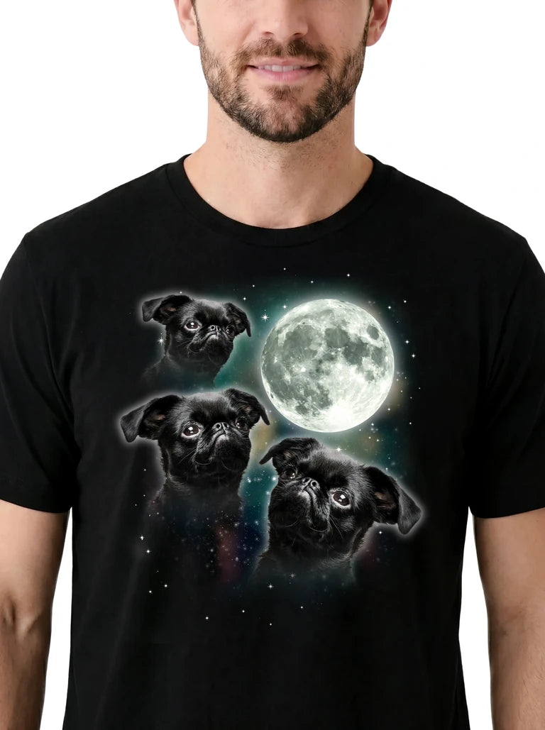 MagicMoon Three Brussels Griffon Moon on model, design detail view, Funny Animal Shirt