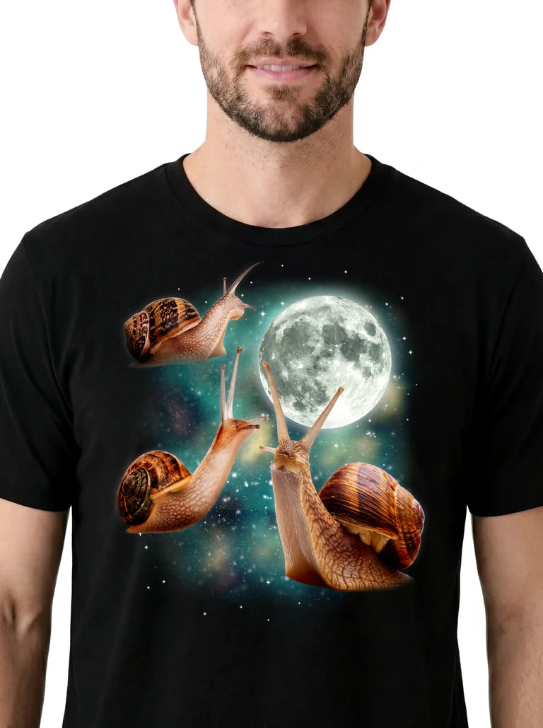 MagicMoon Three Snails Moon on model, design detail view, Funny Animal Shirt