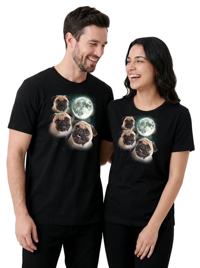 MagicMoon Three Three Pug Moon Moon on couple wearing matching Funny Animal Shirt