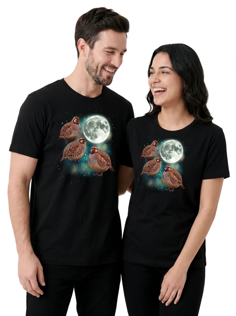 MagicMoon Three Partridge Moon on couple wearing matching Funny Animal Shirt