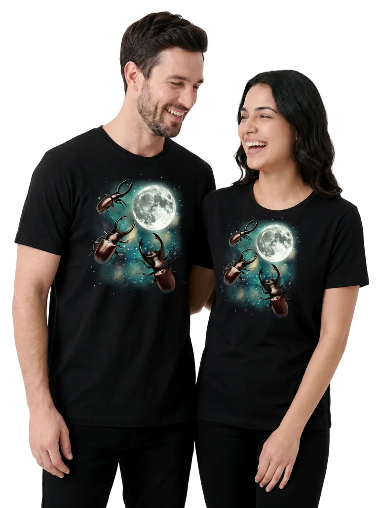 MagicMoon Three Beetle Moon on couple wearing matching Funny Animal Shirt