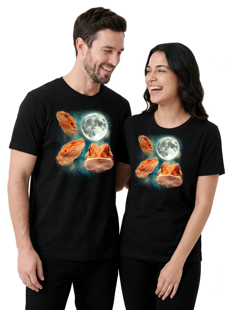 MagicMoon Three Bearded Dragon Moon on couple wearing matching Funny Animal Shirt