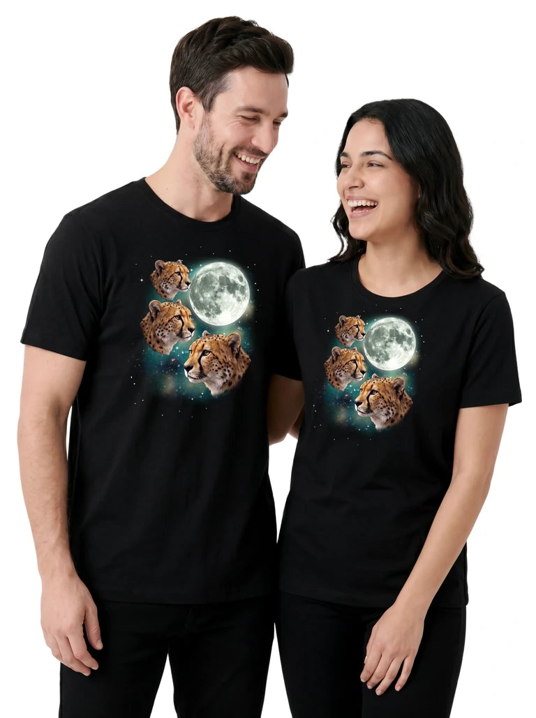 MagicMoon Three Cheetah Moon on couple wearing matching Funny Animal Shirt