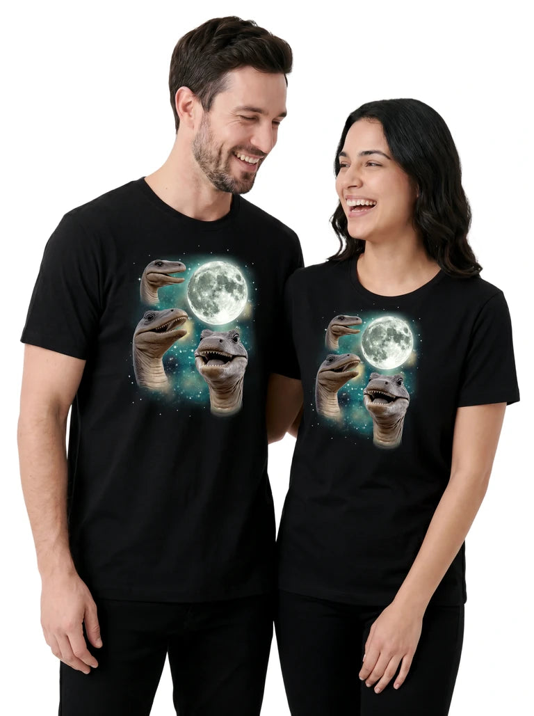 MagicMoon Three Loch Ness Monster Moon on couple wearing matching Funny Novelty Shirt
