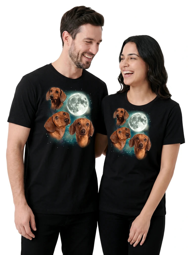 MagicMoon Three Dachshund 2 Moon on couple wearing matching Funny Animal Shirt