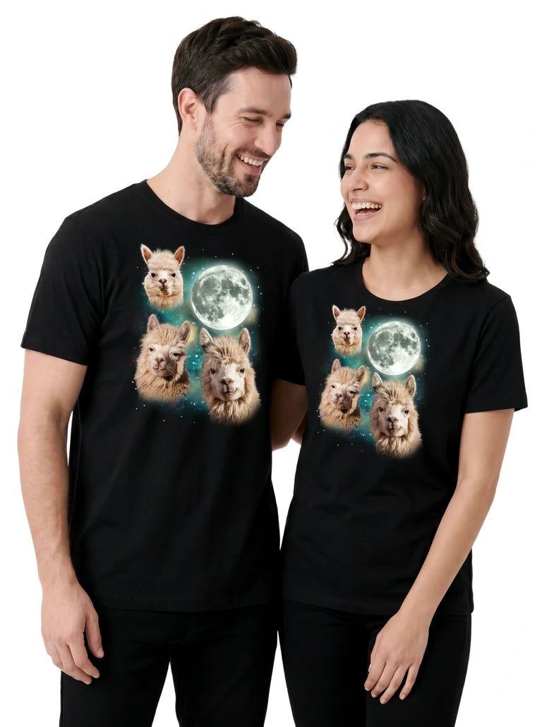 MagicMoon Three Alpaca Moon on couple wearing matching Funny Animal Shirt