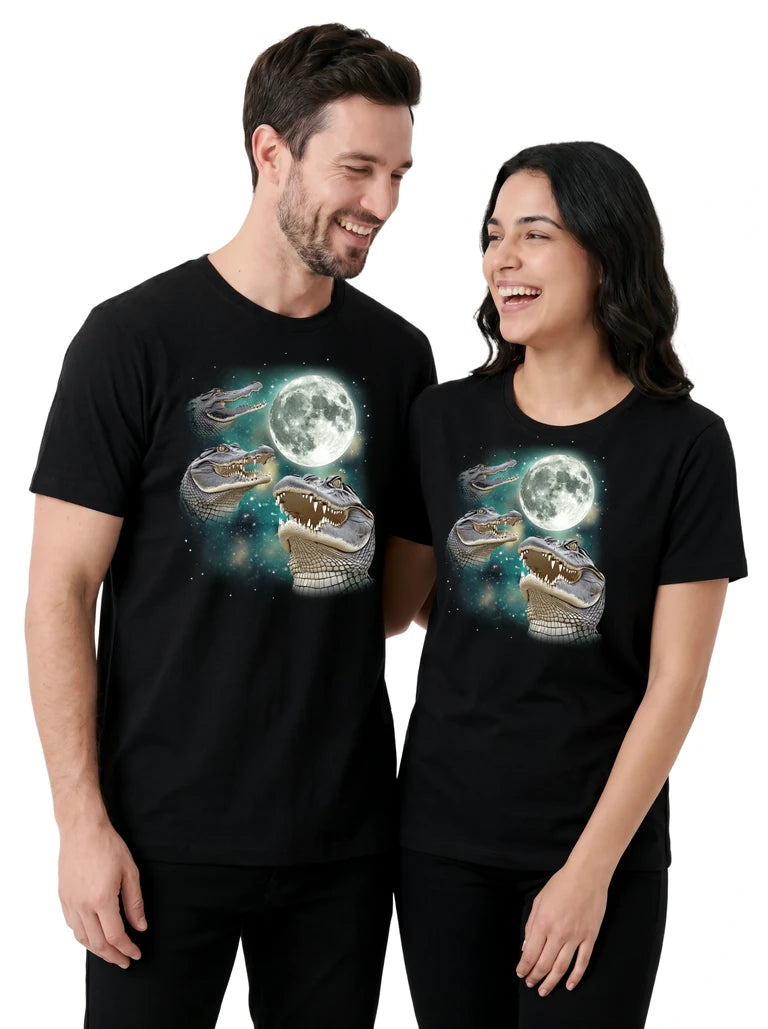 MagicMoon Three Crocodile Moon on couple wearing matching Funny Animal Shirt